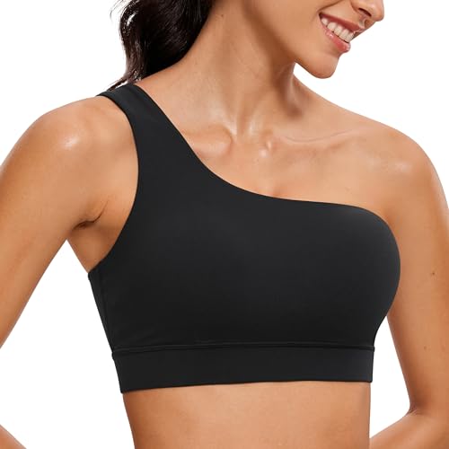 CRZ YOGA Butterluxe One Shoulder Sports Bras for Women - Sleeveless One Strap Low Impact Asymmetrical Workout Yoga Tops - color: Black, size: X-Small