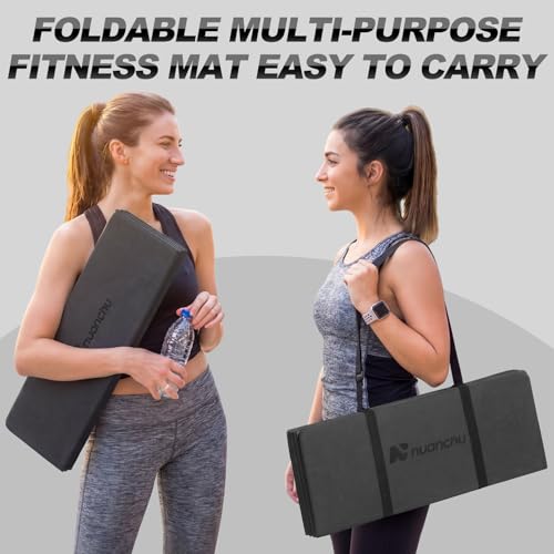 Nuanchu 3 Packs Foldable Yoga Mat Yoga Gift Non-slip Fitness Pilates Mats 6mm Thick with Strap Poe Material 69 x 24 x 0.24" Lightweight Multi-purpose Workout Mats for Exercise Home Travel - color: Black
