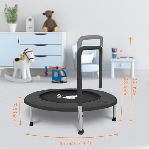 RAVS 36" Toddler Trampoline for Kids Ages 1-6 with Thick Safety Pad Adjustable Foam Handle Easy Assembly Foldable Mini Kids Rebounder Baby Trampolines for Fun and Exercise Indoor/Garden
