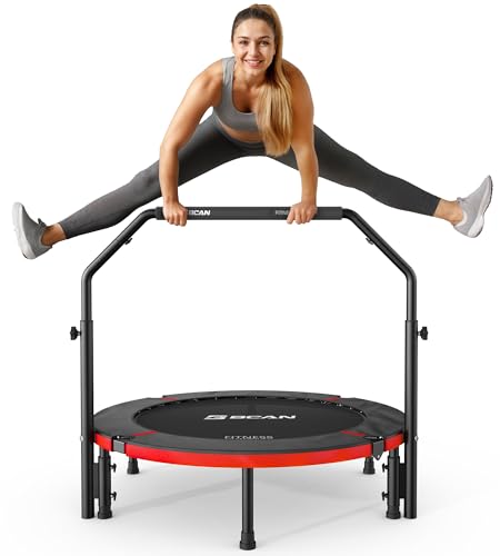 BCAN SP3 40/48" Exercise Rebounder Trampoline for Adults, Handlebar, Indoor - color: 40IN-U-Handle-Red