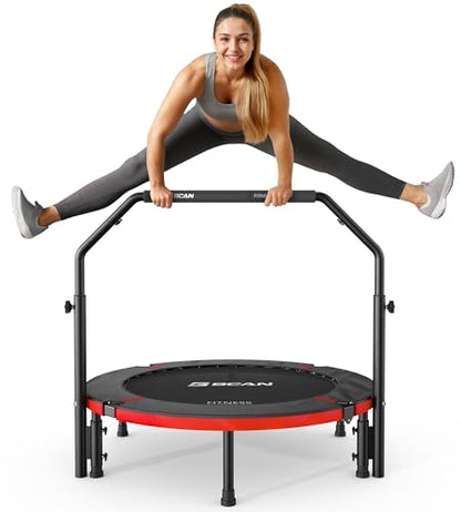 BCAN SP3 40/48" Exercise Rebounder Trampoline for Adults, Handlebar, Indoor - color: 40IN-U-Handle-Red