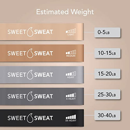 Sweet Sweat Mini Loop Resistance Bands - Set of 5 | Exercise Hip Booty Bands for Squats, Lunges, Physical Therapy, Yoga, Pilates, Rehab and Home Workout | Non-Latex Elastic Bands Includes Carry-Bag