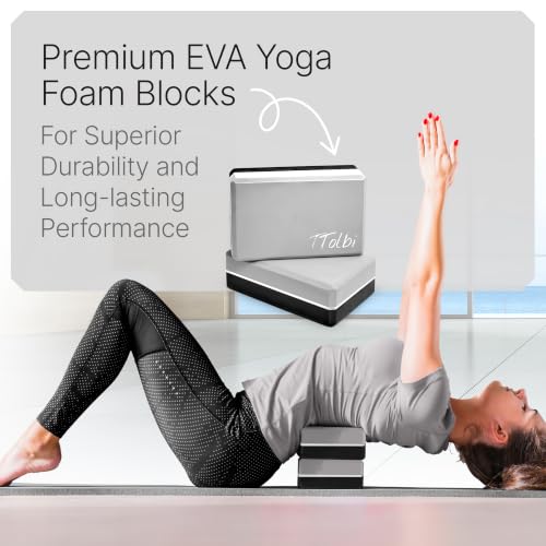 Yoga Blocks 2 Pack with Strap and Guide – Soft Non-Slip EVA Foam Blocks - color: Gray/Black - Stretch Band Black