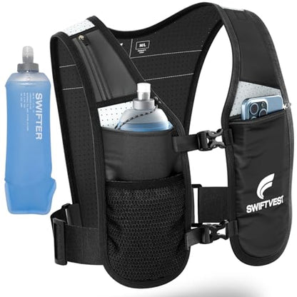 Running Phone Holder Vest with 500ml/17oz Water Bottle | Reflective Hydration Vest | Adjustable | Light | 6 Pockets for Running Accessories | Unisex