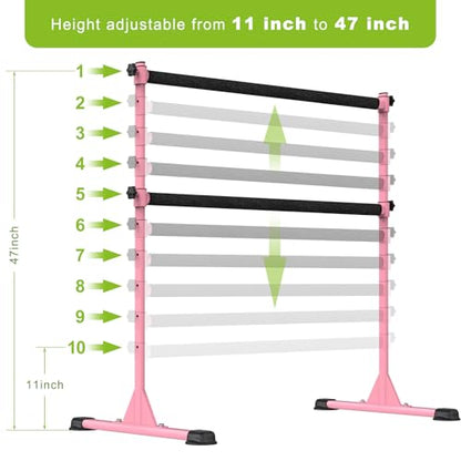 Dolibest Freestanding Ballet Bar, Height Adjustable Ballet Bar, Heavy Duty Dance Bar, with Non-Slip Rubber Pads, Enhanced Stability, Dance/Yoga/Fitness Stretching Bar, Ideal for Kids and Adults - color: Pink- 4ft Steel Cross Bar+ Black Cloth Cover