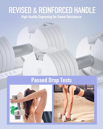 BYZOOM FITNESS Pure Series Adjustable Dumbbell - 12.5/25/27.5/50/55/75lb - ONE UNIT OR PAIR(check QTY before purchase) - 5-in-1/ 10-in-1 / 15-in-1 / 21-in-1 Flexible Hand Weights for Home Apartment Garage Gym, Strength Training & Fitness Workouts, White O