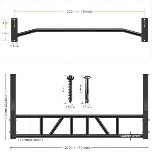SELEWARE 48'' Heavy Duty Pull Up Bar Wall Mount Multi-function Chin up Bar with Home Gym Cable Pulley System LAT Pulldown Workout Attachments Heavy Bag Hanger