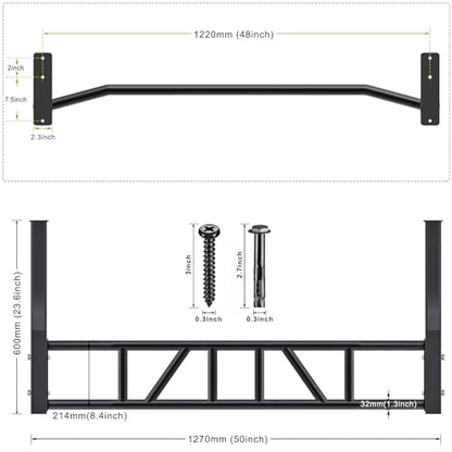 SELEWARE Heavy Duty Wall Mounted Pull Up Bar Bundle - Multi-Grip Chin Up Bar with Ball Finger Training, Resistance Band Hooks & Heavy Bag Anchors, Supports 600lbs