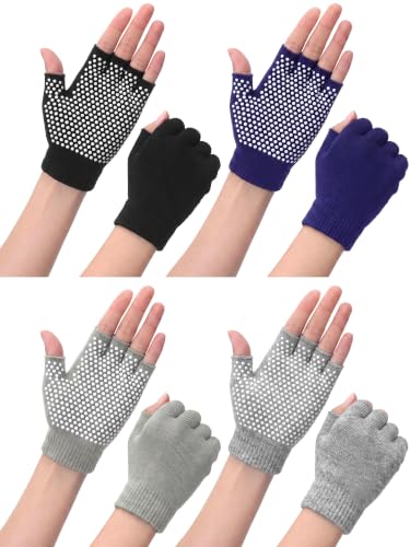 Fourluoo 4 Pcs Women Workout Gloves - color: Purple, Gray, Pea Green, Black