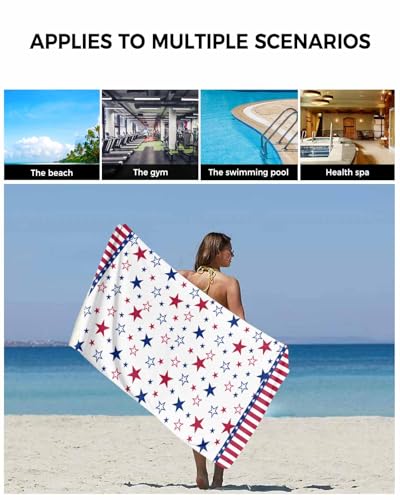 4th of July Bath Towels Set of 3 for Bathroom,Soft Absorbent Shower Beach Hand Face Hair Yoga Workout Gym Towel Dish Wahcloth,Blue Red Stripe Stars Independence Day Quick Dry Kitchen Bath Towels+Set