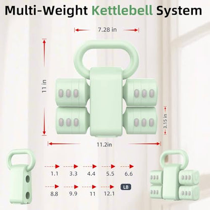2-in-1 Adjustable Dumbbell Set, Upgraded 4 Levels Hand Weights for Women Men, Each 2.2/3.3/4.4/5.5lb, Convertible Weights Dumbbells and Kettlebell Set for Home Gym Exercise & Fitness - color: Green