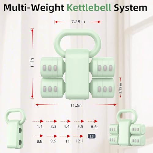 2-in-1 Adjustable Dumbbell Set, Upgraded 4 Levels Hand Weights for Women Men, Each 2.2/3.3/4.4/5.5lb, Convertible Weights Dumbbells and Kettlebell Set for Home Gym Exercise & Fitness