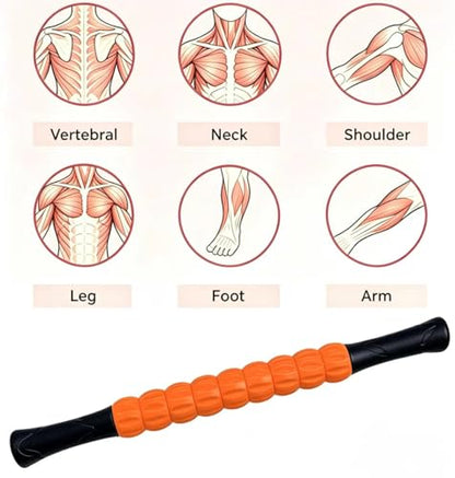 Muscle Roller Stick - A Full-Body Massage Roller that Can Relieve Muscle Soreness, Cramps and Tension After Exercise. It is a Handheld Physical Therapy and Recovery Tool（Black and Orange） - color: Orange
