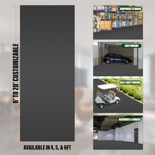 SEAL 4 x 6 FT Premium Garage Floor Mat, Solid 2.8mm Thick Lay-Flat Black Commercial Grade Heavy Duty Parking Mat for Golf Cart, Workbench, ATV, Water/Stain Resistant Runner (Embossed Diamond Plate) - size: 72"L x 48"W x 0.1"Th