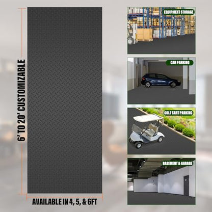 SEAL 4 x 6 FT Premium Garage Floor Mat, Solid 2.8mm Thick Lay-Flat Black Commercial Grade Heavy Duty Parking Mat for Golf Cart, Workbench, ATV, Water/Stain Resistant Runner (Embossed Diamond Plate) - size: 72"L x 48"W x 0.1"Th