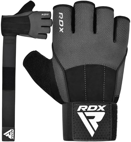 RDX Workout Gloves, 15-Inch Long Support Strap Anti Slip Palm Protection with 3 Wrist Alignment Plates, Powerlifting Deadlifting Bodybuilding Gym Fitness, Weight Lifting Exercise Training, Men Women - color: Grey, size: Large