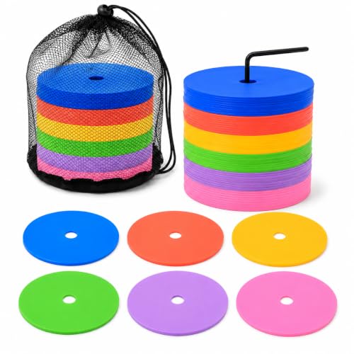 Japard Flat Cones 54 Pack 6-Inch Soccer Disc 6 Colors Holder Bag