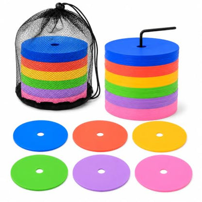 Japard Flat Cones 54 Pack 6-Inch Soccer Disc 6 Colors Holder Bag