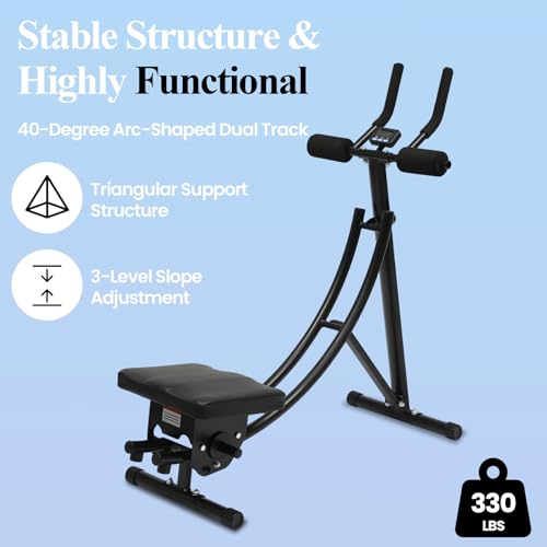 Ab Machine Abdominal Crunch Core Workout Equipment Foldable Exercise Ab Trainer Machine Coaster Abdominal/Core Fitness All Training Equipment Levels for Home & Gym - size: 35.43*19.68*42.12in Black