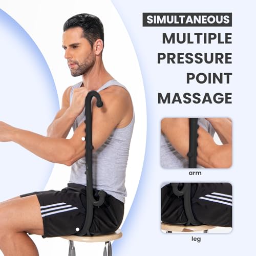 Deep Tissue Back & Neck Massager - Back Massager Stick for Pain Relief, Muscle Knot Remover, Trigger Point Massage Tool for Full Body, Shoulders, Legs - Pressure Point Massage Tool (Black) - color: Black