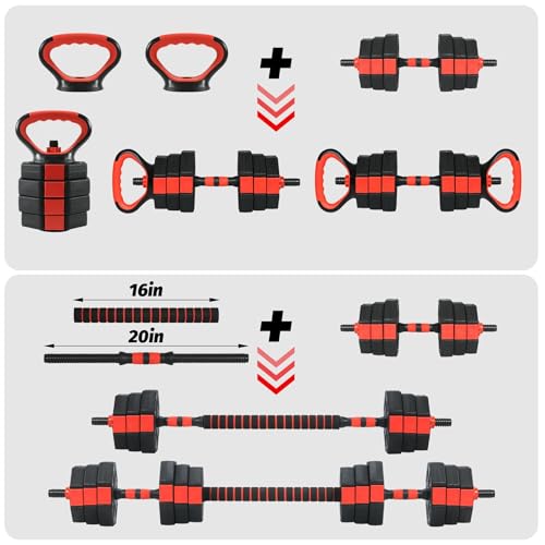 Adjustable Dumbbells, 44/66/88Lbs Free Weight Set with Connector, 4 In1 Weight Dumbbell Set Used As Kettlebells, Barbell, Push Up Stand, Fitness Exercise for Home Gym Suitable Men/Women
