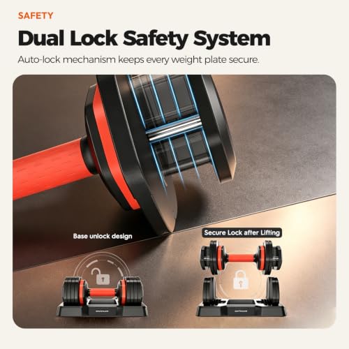 FEIERDUN Adjustable Dumbbell Set, Weight Set for Home Gym, 5/10-in-1 Free Weight Adjustable Dumbbells, Single Hand Twist Adjust with Non-Slip Handles, 90% Space Saving Strength Training for both Men&Women - color: 5 Weight Settings - 25 LB/Pair (50 LB Tot