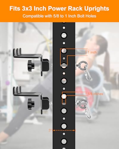 2-in-1 Olympic Barbell Holder Compatible with 2x2 2x3 Power Rack, Heavy Duty Barbell Storage with Resistance Band Anchor, Steel Bar Hanger for 5/8-1 Inch Holes - size: 3x3 Power Rack