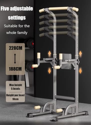 Pull Up Dip Station for Home Gym,Portable Workout Equipment with 5-Level Height Adjustment,Strength Training Fitness Workout Station,600KG Load Capacity,No Damage To The Floor