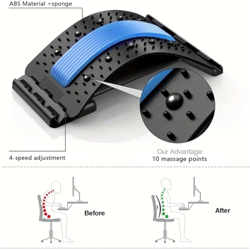 Back Stretcher - 4-Level Adjustable Lumbar Support Board & Back Cracker for Lower Back Pain Relief, Home Office Use (Blue) - color: Blue
