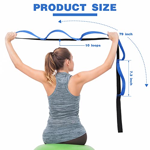 2 Pcs Stretching Strap with 10 Loops -yoga Strap for Physical Therapy, Non-elastic Exercise Straps for Home Workout, Pilates, Exercise, Dance, Gymnastics