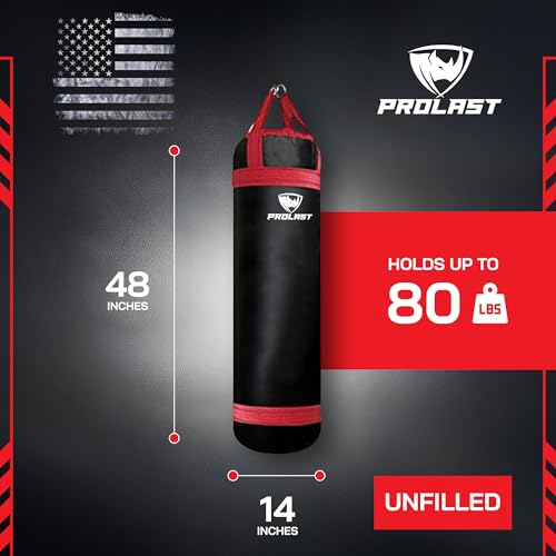 4 ft 80lb Heavy Boxing Punching Bag, Muay Thai, MMA, Strength Training Equipment, Hanging, Unfilled, Rhino Logo, Two Tone, Red