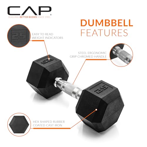 CAP Dumbbell Set with Rack, Rubber Coated Hex Free Weight Set | 100–300 lb Options, Vertical Space-Saving Storage for Home Gym Strength Training - size: 200 lb Set - Tan Rack, style: Chrome Handle