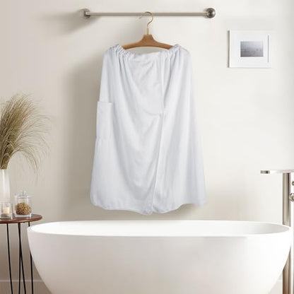 Women's Spa Wrap Microfiber Lightweight Knee Length Bath Body Wrap Shower Towels with Adjustable Closure 28 Inch x 54 Inch White