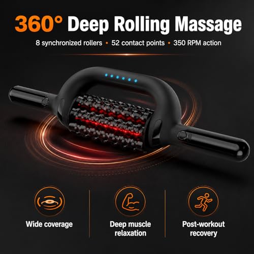 Electric Roller Massager with Red Light, Rechargeable 4000mAh 6-Speed Rolling Body Roller for Lymphatic Massage, Muscle Recovery, Cellulite & Lipedema Massage for Legs, Arms, Back, Feet