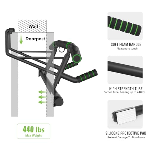 KAKICLAY New Upgrade Pull Up Bar for Doorway - Foldable Design & Space-Saving, Upto 440 Lbs Capacity, No Screwing or Slipping - USA Original Patent, Designed, Shipped, Warranty