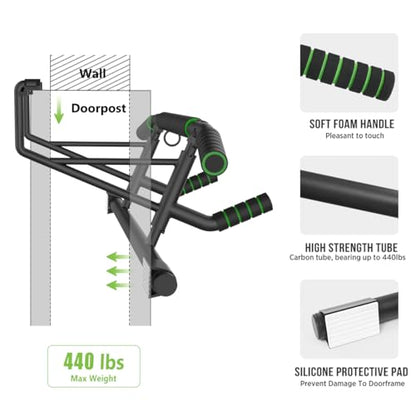 KAKICLAY New Upgrade Pull Up Bar for Doorway - Foldable Design & Space-Saving, Upto 440 Lbs Capacity, No Screwing or Slipping - USA Original Patent, Designed, Shipped, Warranty
