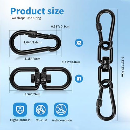 Aheucndg 1200 lb Capacity Heavy Duty Double Ended Eye Hook with Snap Hook, SUS304 Swivel Hooks 1Pack + Snap Hooks 2Pack, for Aerial Yoga, Hanging Hammock, Web Tree Swing, Swing Spinner M8
