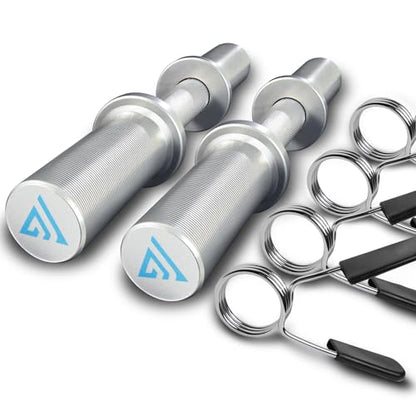 16" Olympic Dumbbell Handle, Dumbbell Bar for 2-inch Olympic Weight Plates, Loadable Dumbbells for Home Gym Strength Training, 2 Pair of Spring Collars Included - color: Silver