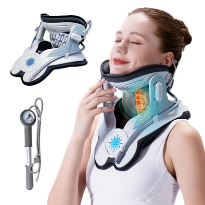 Cervical Traction Device, Neck Stretcher for Cervical Pain Relief, Air Pump Neck Brace with 3 Power Traction and 8 Airbag Support, Neck Decompression and Neck Tension Relief