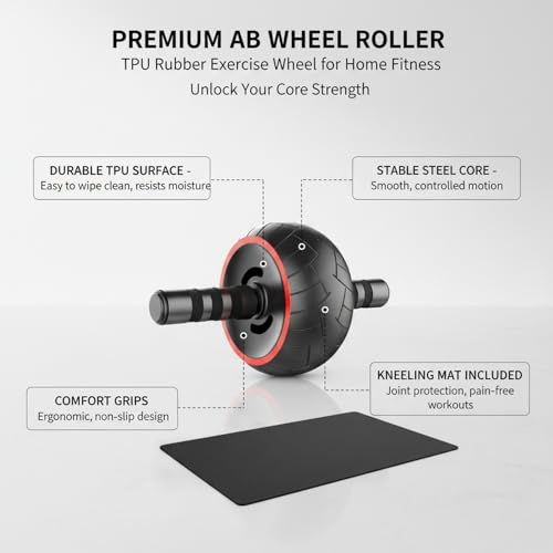 Ab Wheel Roller with Kneeling Pad, Non-Rebound TPU Exercise Wheel for Core Strength, Stable Steel Axle Home Fitness Trainer