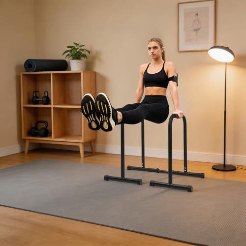 Pull Up Bar Station, Triangular 440LBS Stable Pull Up Dip Station for Home Gym, Adjustable Height Strength Training Equipment with Parallel Bars | FED Fitness