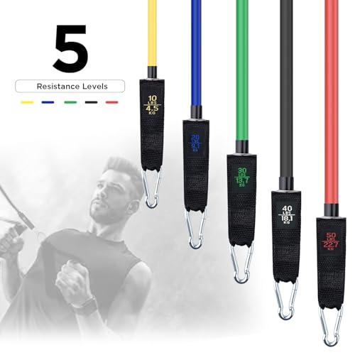 Resistance Bands, Simmgud Exercise Bands Set with Handles, Work Out Bands with Door Anchor, Ankle Straps for Strength Training, Physical Therapy, Home Gym for Men and Women, Yoga, Pilates 150 LBS