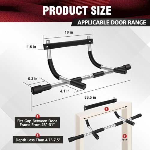 Pull Up Bar for Doorway, Upgrade Chin up Bar for Doorway Without Screws,Resistance Bands Set of 5 – Pull Up Assistance Bands for Men & Women
