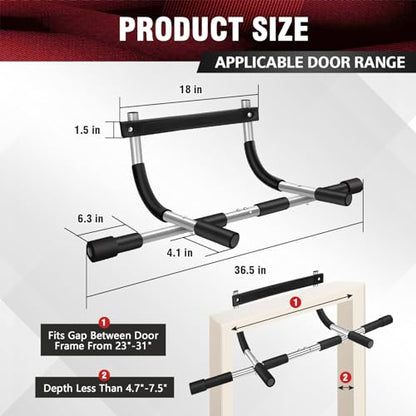 Pull Up Bar for Doorway, Upgrade Chin up Bar for Doorway Without Screws,Resistance Bands Set of 5 – Pull Up Assistance Bands for Men & Women
