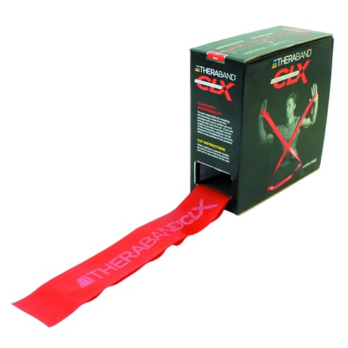 THERABAND CLX Resistance Band with Loops, Fitness Band for Home Exercise and Full Body Workouts, Portable Gym Equipment - color: Red - Medium