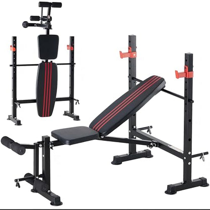 DUMOS Adjustable Weight Bench Set with Rack, 650LBS Foldable Bench Press - color: RED, size: 62''*37''*45''