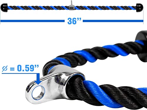 Yes4All Deluxe Tricep Rope Cable Attachment, 27 & 36 inch with 4 Colors, Exercise Machine Attachments Pulley System Gym Pull Down Rope with Carabiner - color: H. 36" Blue Black