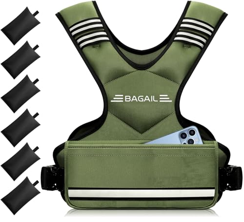BAGAIL Adjustable Weighted Vest for Women 4-10lb/12-18lb/20-32lb, Comfortable U-Neck Rucking Vest with 6 Removable Weights, Storage Pocket and Reflective Strips for Walking, Jogging, Weight Loss - color: Green, size: 4-10 Lb