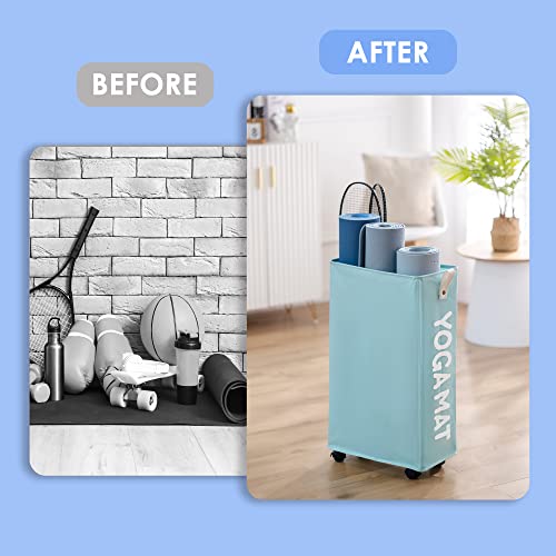 Caroeas Yoga Mat Storage Rack, Yoga Mat Holder Accessories, Home Gym Equipment Storage Yoga Mats, Women Men Workout Equipment Organization with Wheels