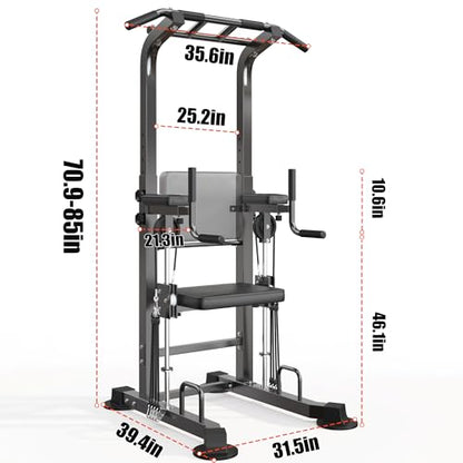 SogesHome Power Tower Pull Up Bar and Dip Station, Multi-Function Free Standing Pull Ups, Adjustable Height Dip Bar Strength Training Workout Equipment, Pull Up Stand Workout for Home Gym Exercise Equipment - color: Black